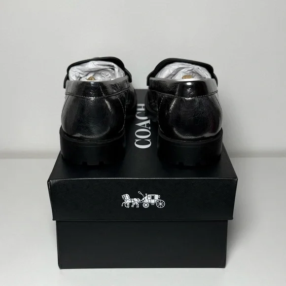 Coach NIB Metallic Silver Anthracite Jocelyn Crinkle Loafers - Picture 8 of 14